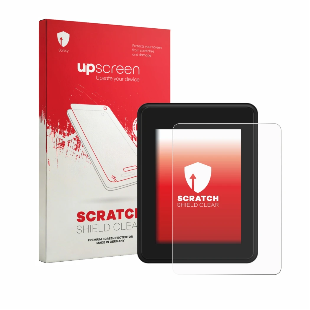 Face avant d’un emballage produit avec le logo de la marque upscreen. À côté, l’appareil Neodrives simplyDisplay est représent
