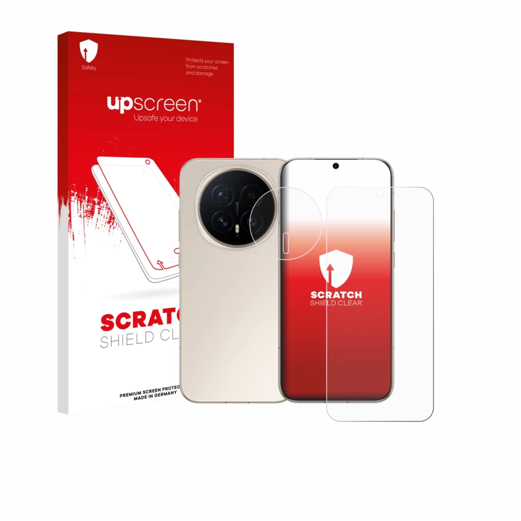 Face avant d’un emballage produit avec le logo de la marque upscreen. À côté, l’appareil Honor Magic 8 (Avant+Caméra) est repr