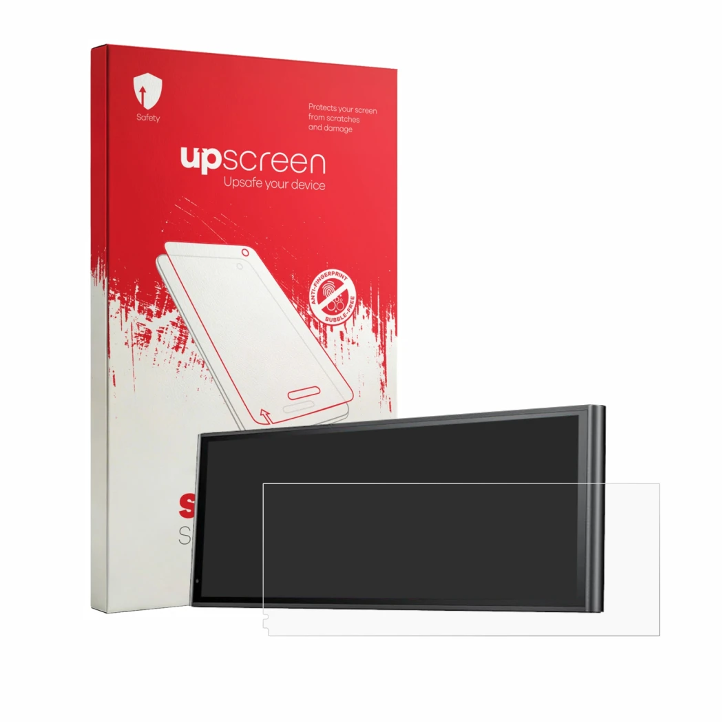 Face avant d’un emballage produit avec le logo de la marque upscreen. À côté, l’appareil Krunia 9.26