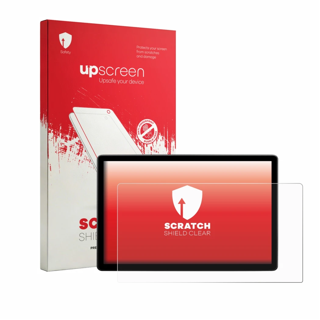 Face avant d’un emballage produit avec le logo de la marque upscreen. À côté, l’appareil Skoda Elroq 85 2026 est représenté av