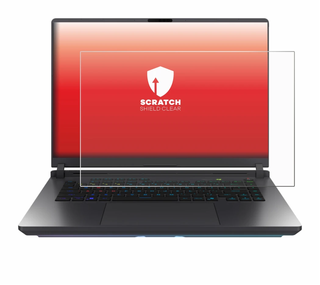 Image de l'appareil ASUS ROG Strix G16 2025 avec une grande variété de protections d'écran.