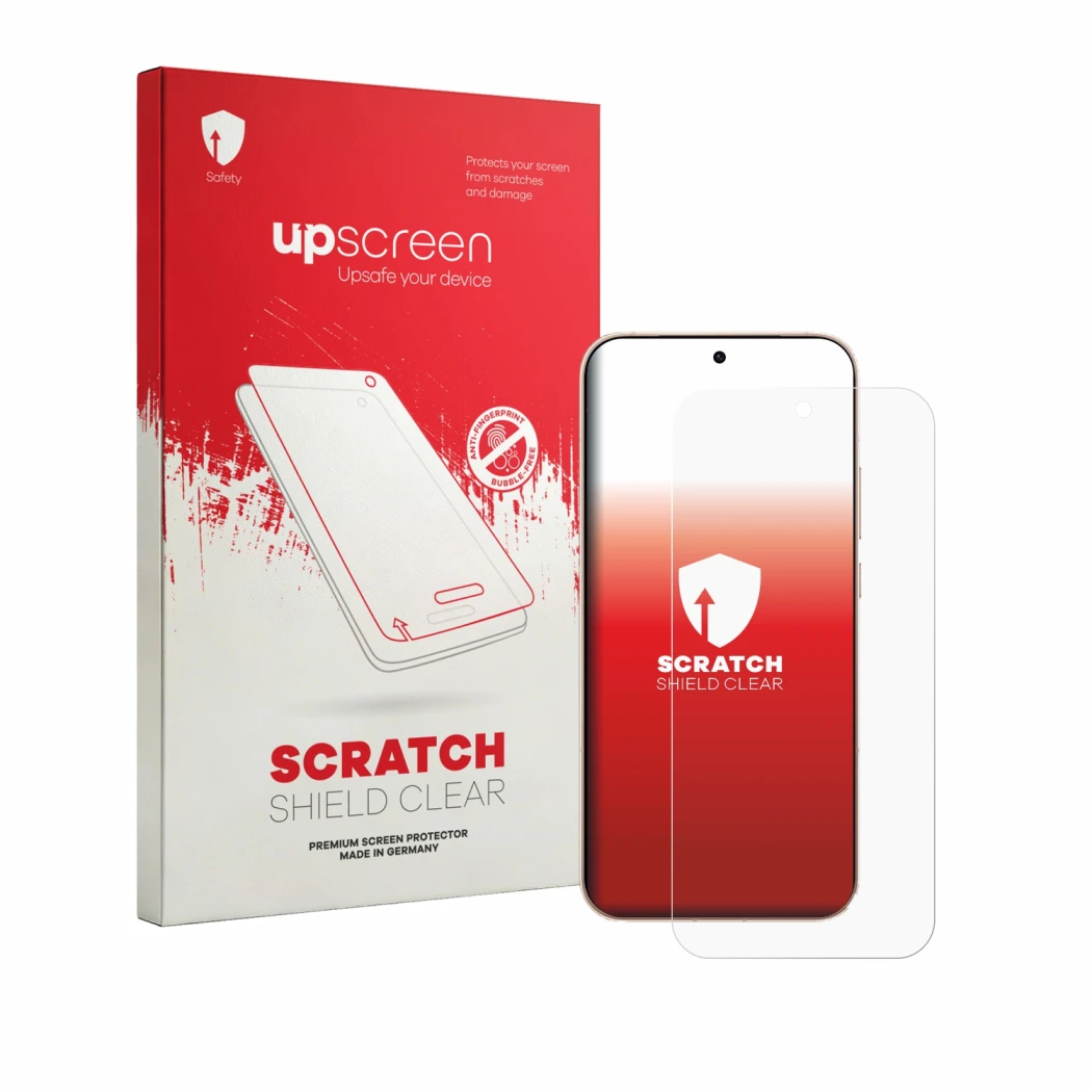 Face avant d’un emballage produit avec le logo de la marque upscreen. À côté, l’appareil Oppo Reno 15 Pro est représenté avec