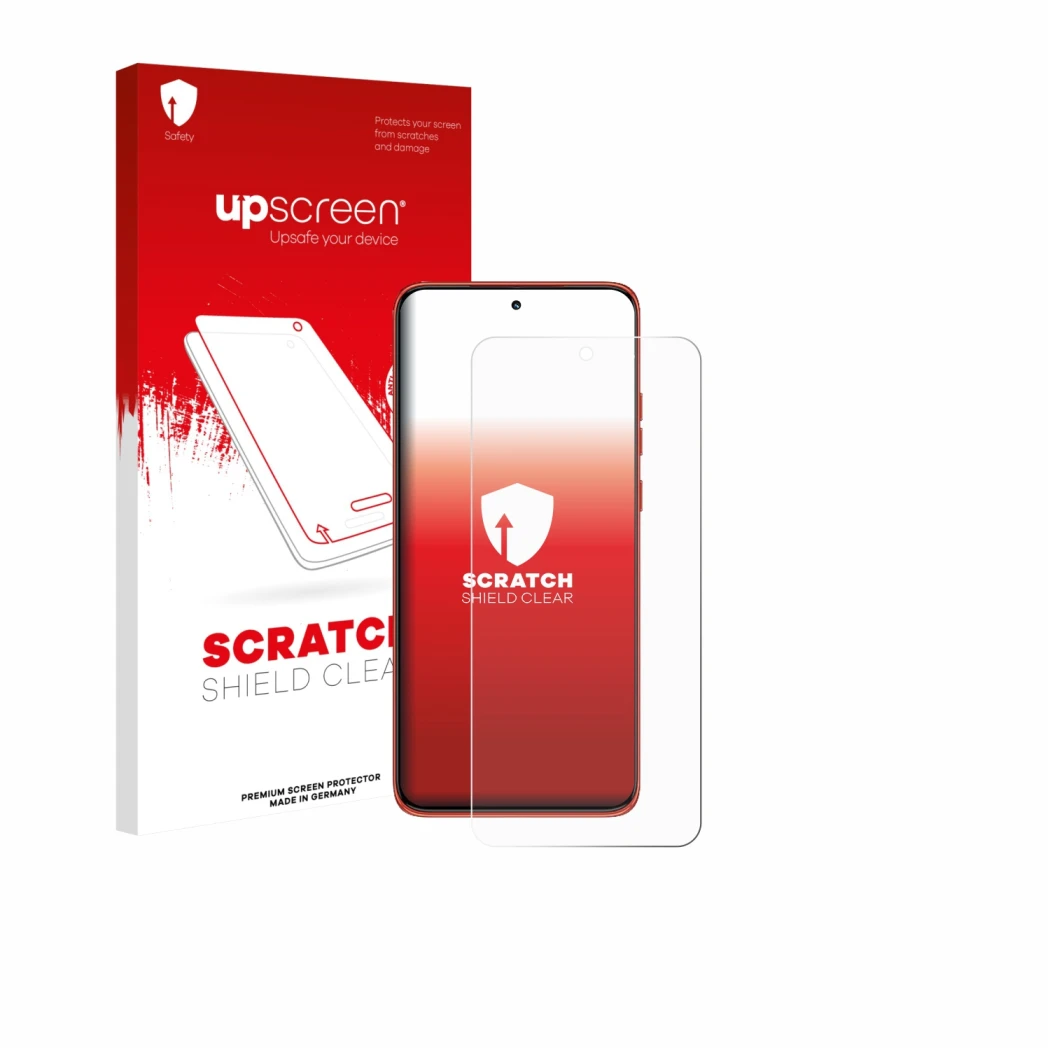 Face avant d’un emballage produit avec le logo de la marque upscreen. À côté, l’appareil Motorola Edge 60 Neo est représenté a
