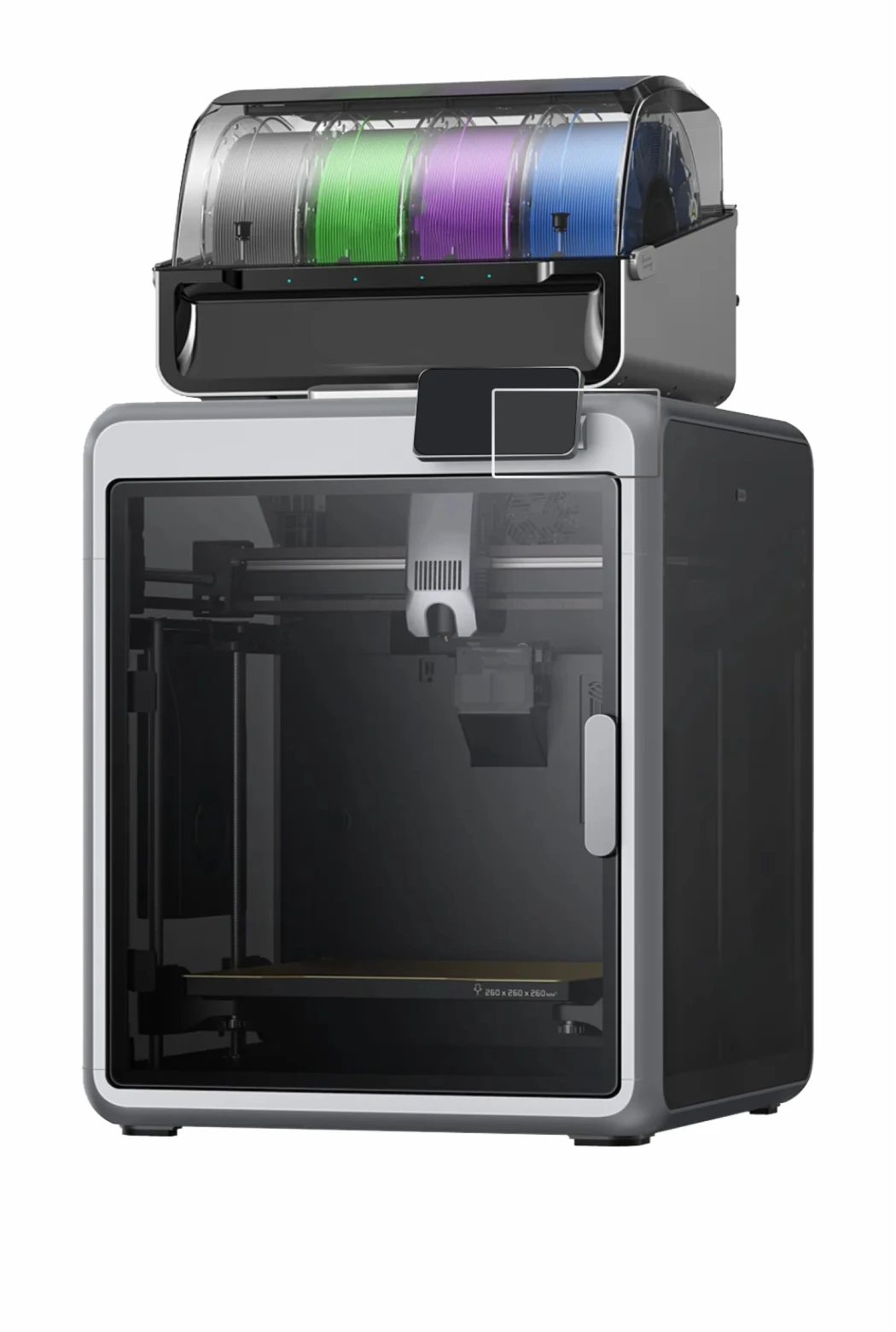 Image de l'appareil Creality K2 avec une grande variété de protections d'écran.