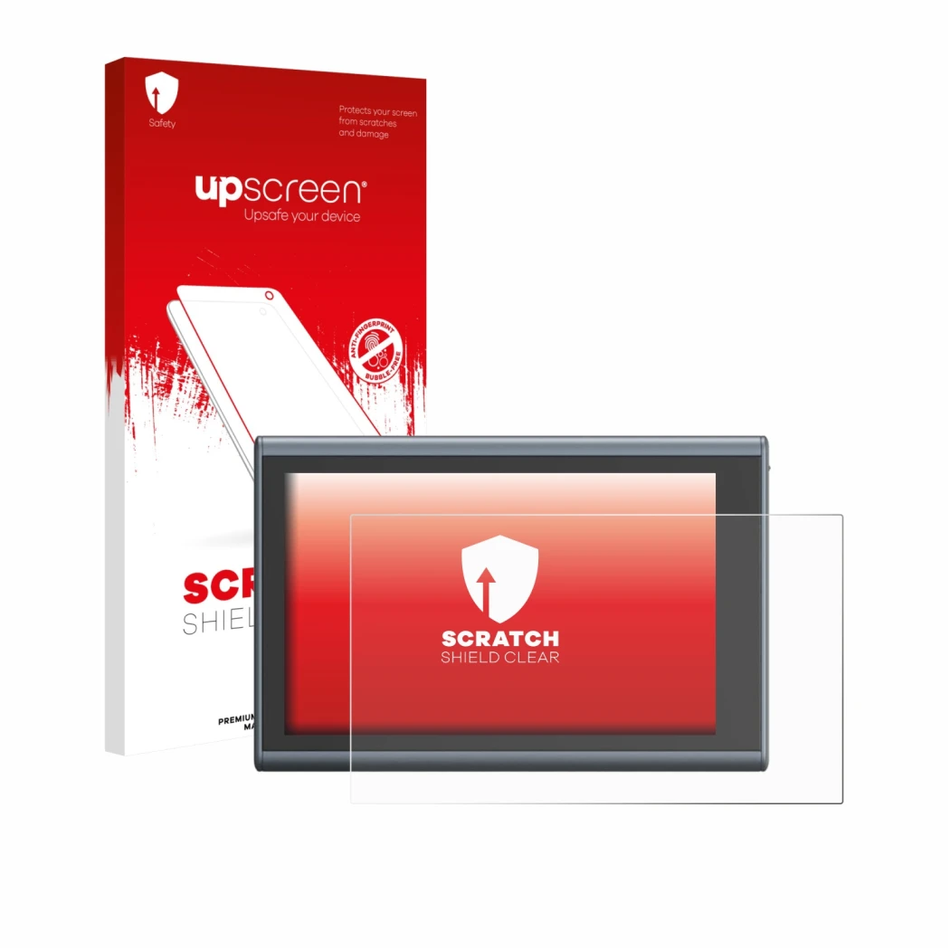 Face avant d’un emballage produit avec le logo de la marque upscreen. À côté, l’appareil SmallRig Wireless Monitor est représe
