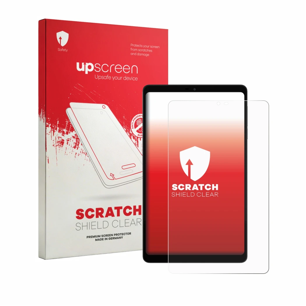 Face avant d’un emballage produit avec le logo de la marque upscreen. À côté, l’appareil Alldocube iPlay 60 mini est représent