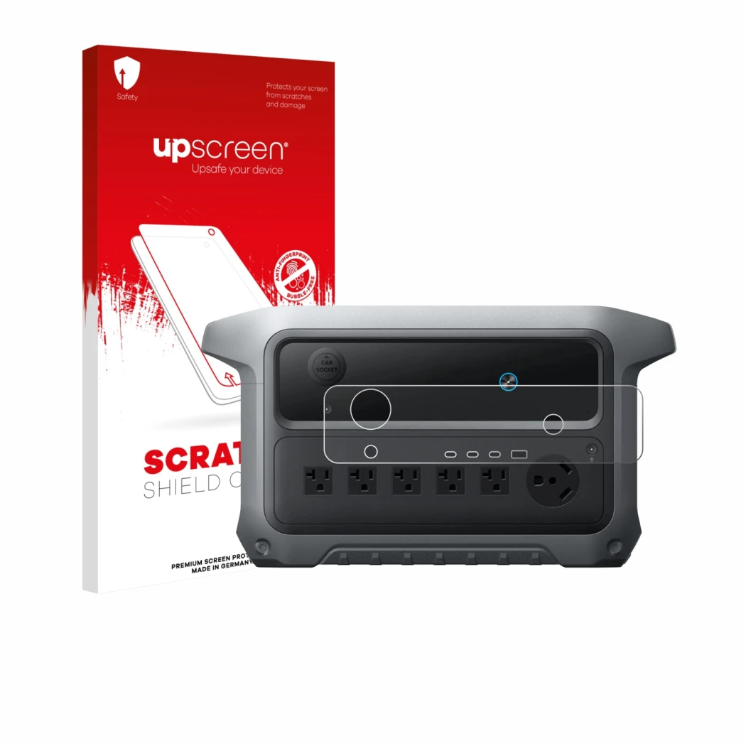 Face avant d’un emballage produit avec le logo de la marque upscreen. À côté, l’appareil Anker SOLIX C2000 Gen 2 est représent