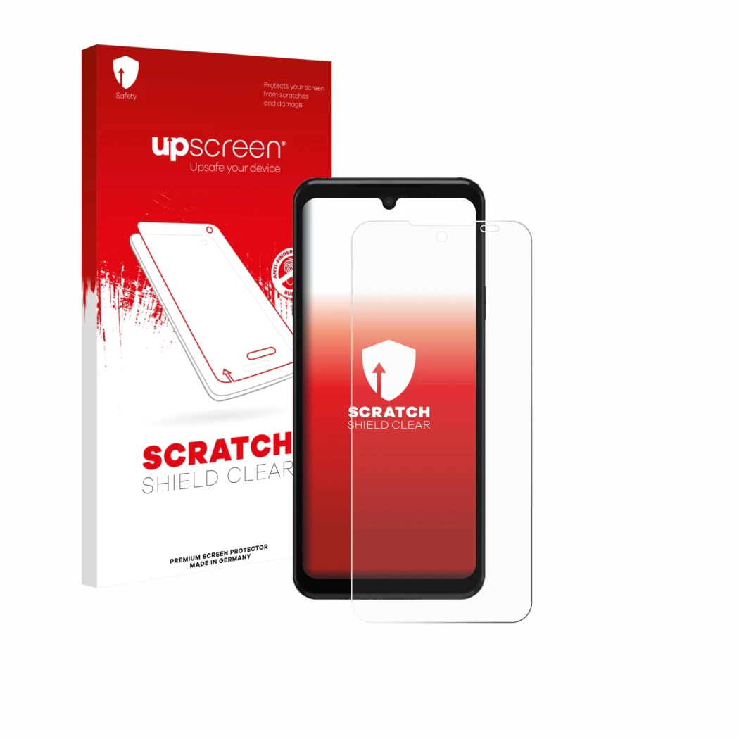 Face avant d’un emballage produit avec le logo de la marque upscreen. À côté, l’appareil Sunmi M3 est représenté avec la prote
