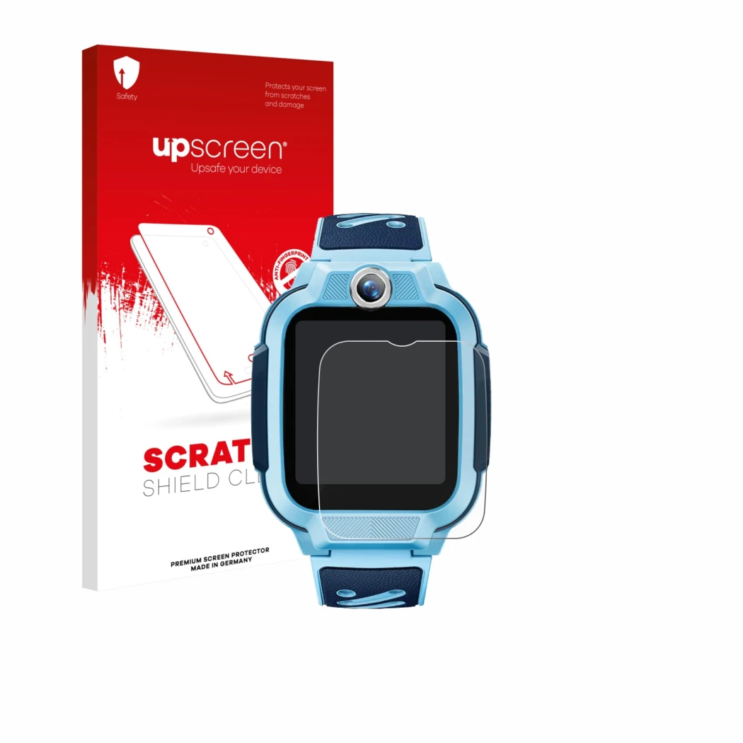 Face avant d’un emballage produit avec le logo de la marque upscreen. À côté, l’appareil Imoo Watch Phone Z3 est représenté av