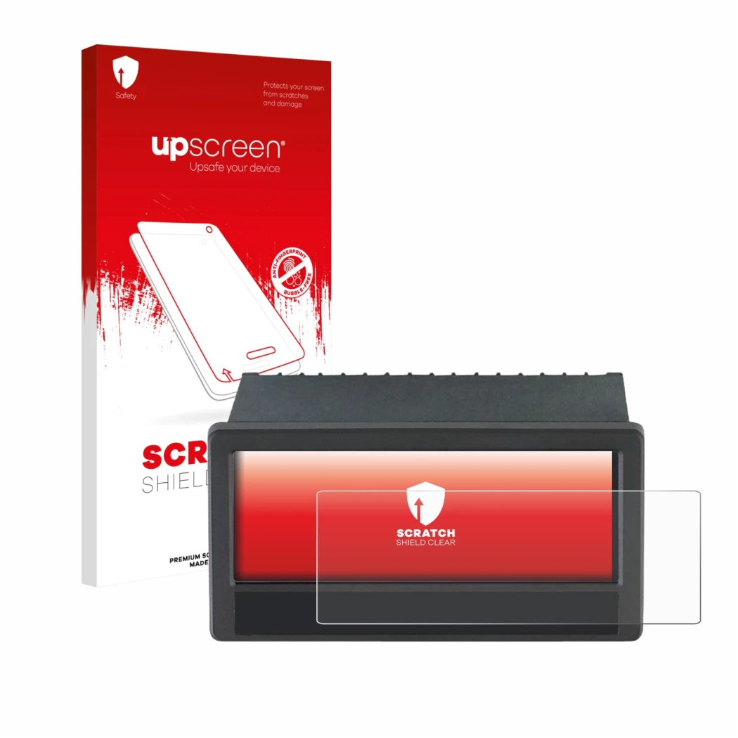 Face avant d’un emballage produit avec le logo de la marque upscreen. À côté, l’appareil ifm DX2055 est représenté avec la pro