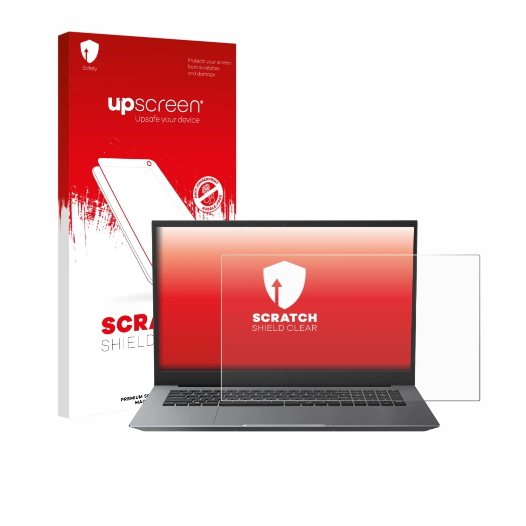 Face avant d’un emballage produit avec le logo de la marque upscreen. À côté, l’appareil Blackview Acebook 10 18.5