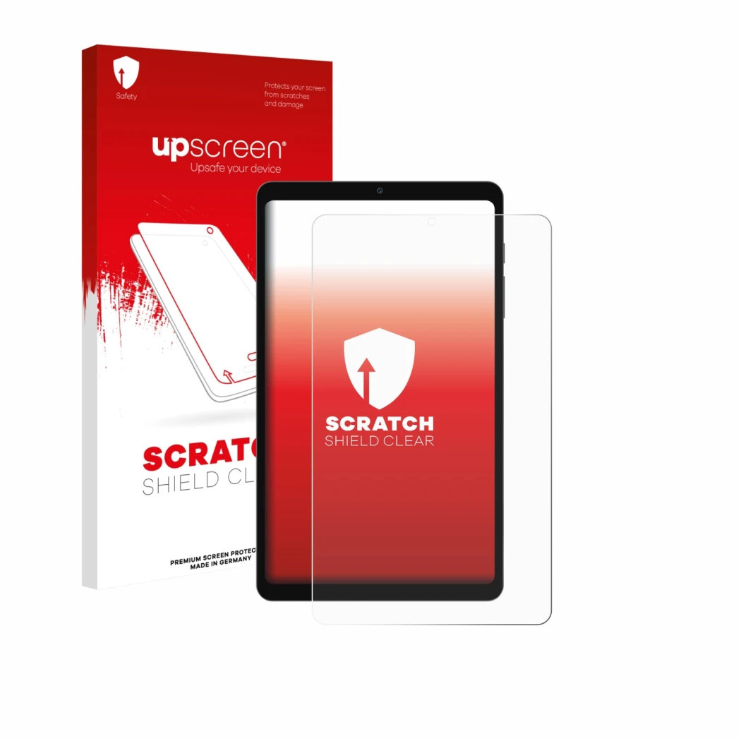 Face avant d’un emballage produit avec le logo de la marque upscreen. À côté, l’appareil Blackview Link 2 8.68