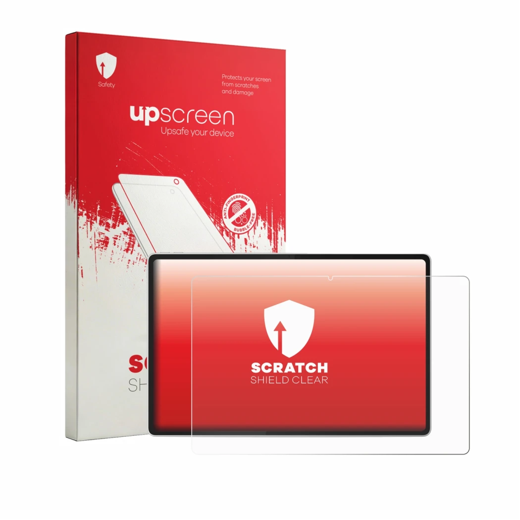 Face avant d’un emballage produit avec le logo de la marque upscreen. À côté, l’appareil Lenovo Idea Tab Pro Gen 2 13