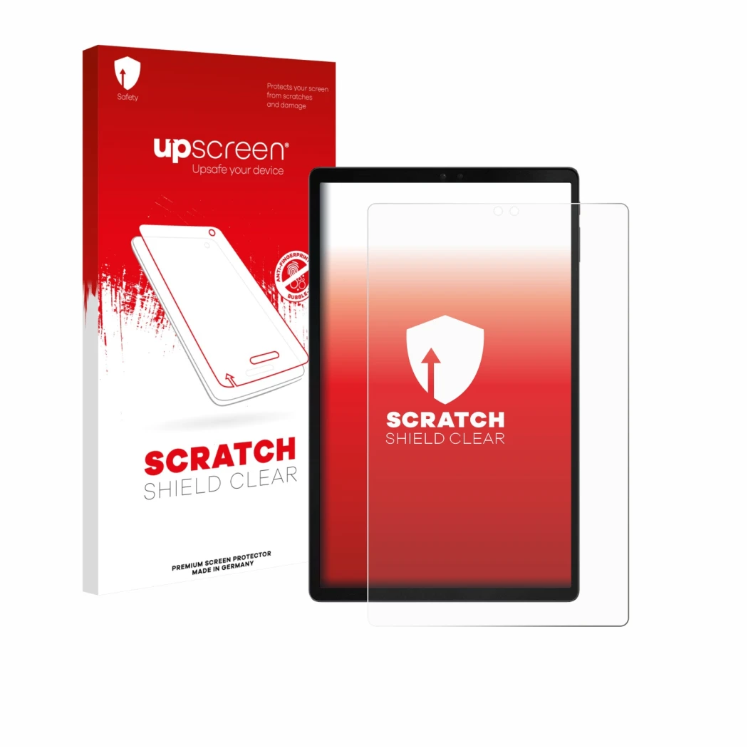 Face avant d’un emballage produit avec le logo de la marque upscreen. À côté, l’appareil ZTE Blade X1001 est représenté avec l