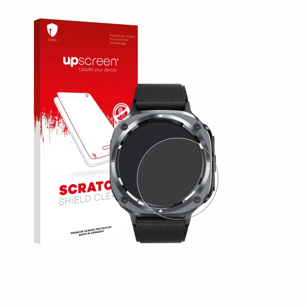 Face avant d’un emballage produit avec le logo de la marque upscreen. À côté, l’appareil TIMU S90+ 1.48
