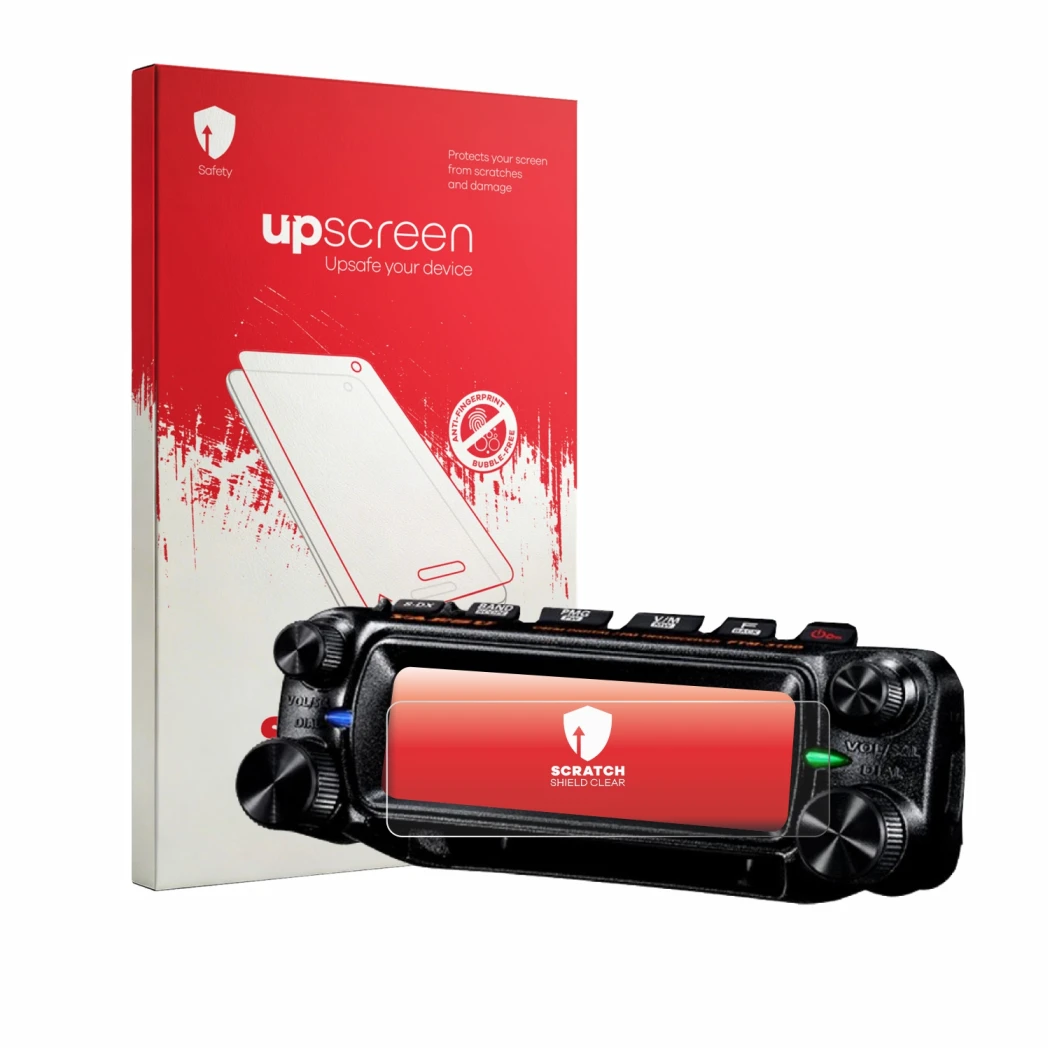 Face avant d’un emballage produit avec le logo de la marque upscreen. À côté, l’appareil Yaesu FTM-310 est représenté avec la