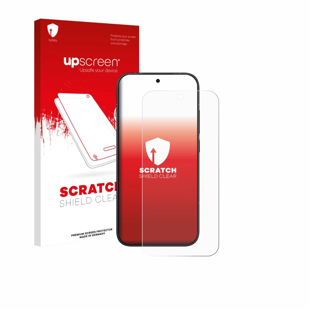 Face avant d’un emballage produit avec le logo de la marque upscreen. À côté, l’appareil Xiaomi Poco X8 Pro est représenté ave