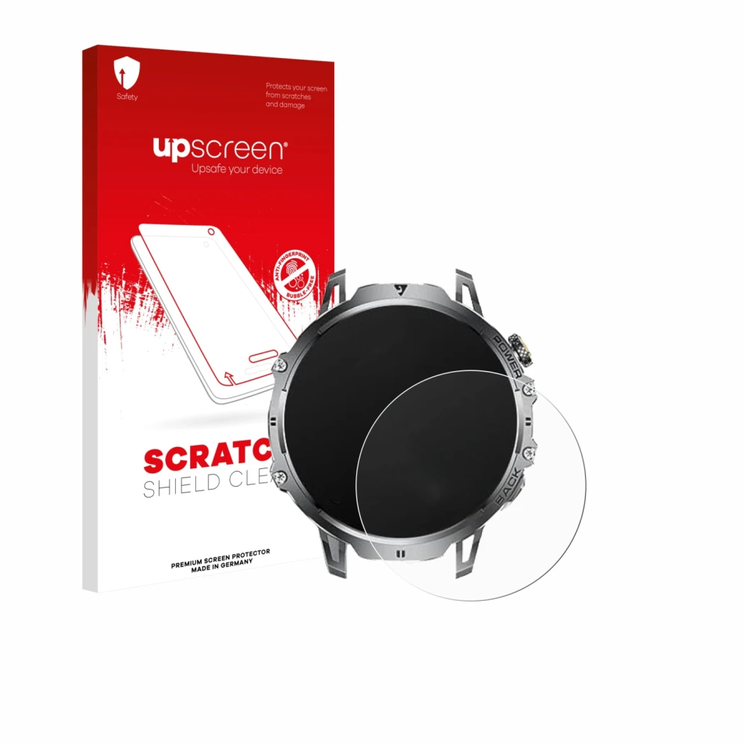 Face avant d’un emballage produit avec le logo de la marque upscreen. À côté, l’appareil Dremac EF13-E 1.85