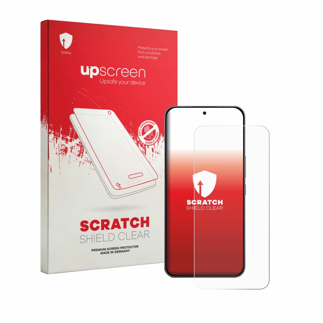 Face avant d’un emballage produit avec le logo de la marque upscreen. À côté, l’appareil Oppo K15 Pro est représenté avec la p