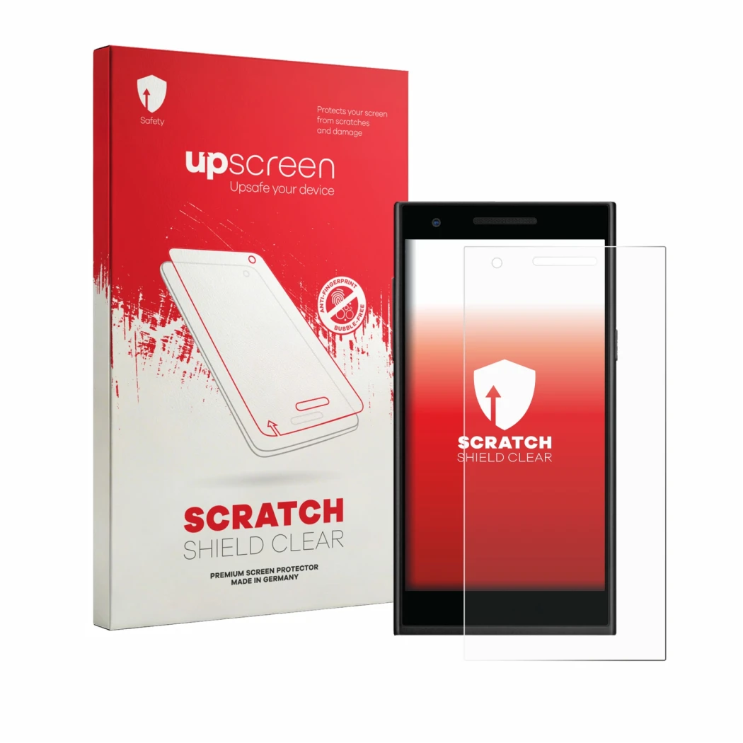 Face avant d’un emballage produit avec le logo de la marque upscreen. À côté, l’appareil Philips S396 est représenté avec la p