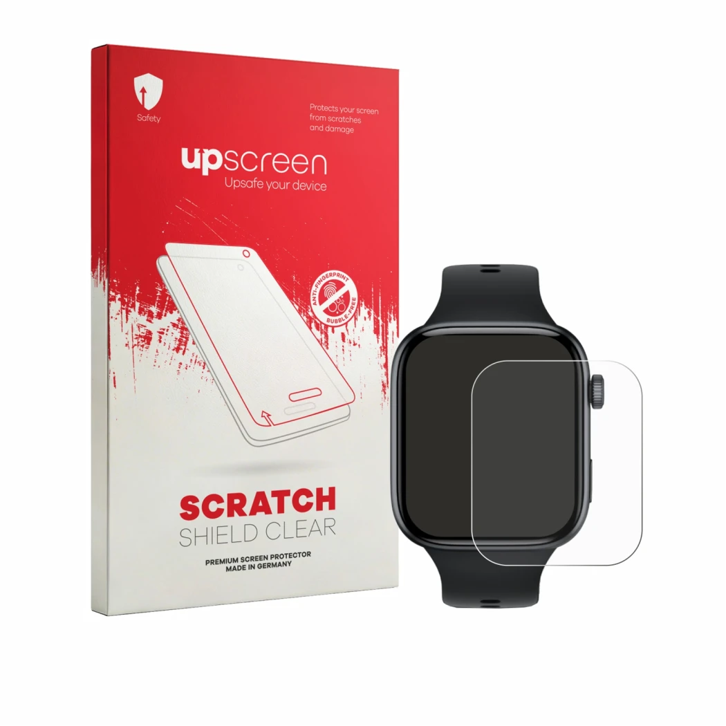 Face avant d’un emballage produit avec le logo de la marque upscreen. À côté, l’appareil Honor Watch X5i est représenté avec l