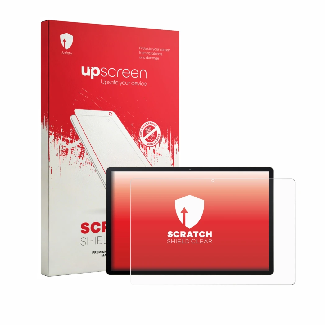 Face avant d’un emballage produit avec le logo de la marque upscreen. À côté, l’appareil Acer Iconia A14 est représenté avec l