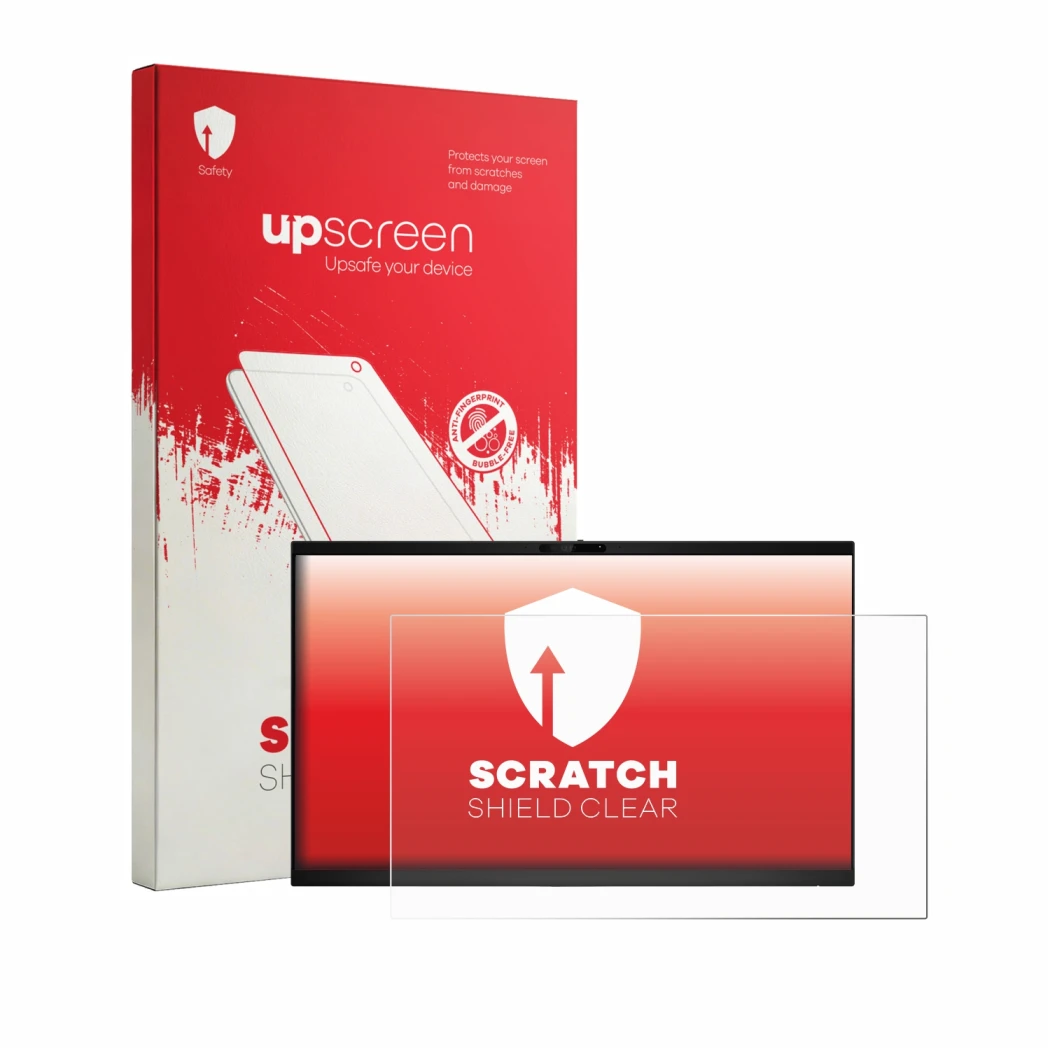 Face avant d’un emballage produit avec le logo de la marque upscreen. À côté, l’appareil Dell Pro 24 E2426HB est représenté av