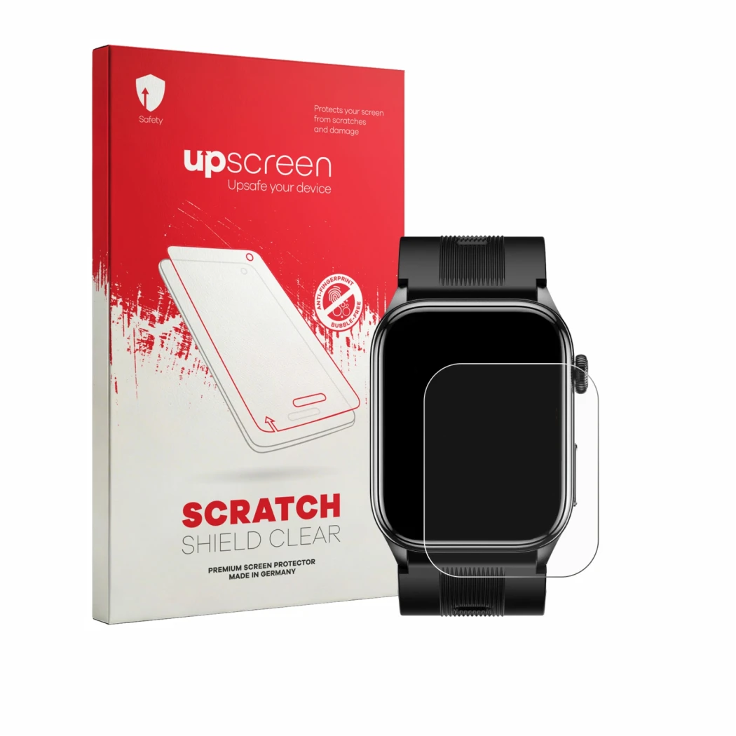 Face avant d’un emballage produit avec le logo de la marque upscreen. À côté, l’appareil Knauermann Pro 4 AIR (rectangulaire)