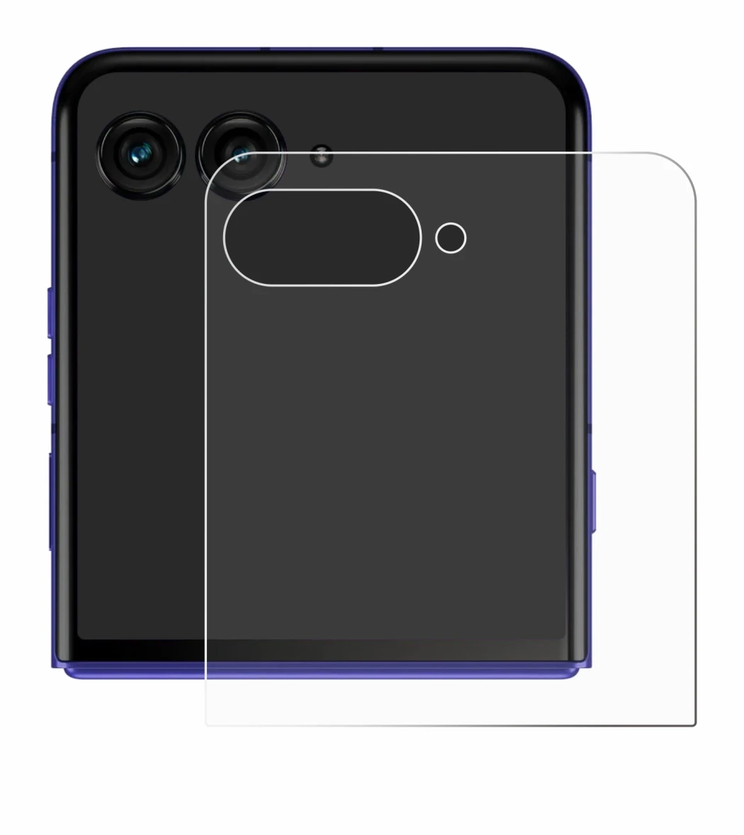 Image de l'appareil Motorola Razr 70 Ultra (Affichage arrière) avec une grande variété de protections d'écran.