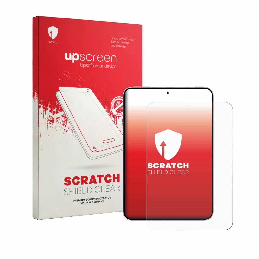 Face avant d’un emballage produit avec le logo de la marque upscreen. À côté, l’appareil Oppo Pad Mini est représenté avec la 