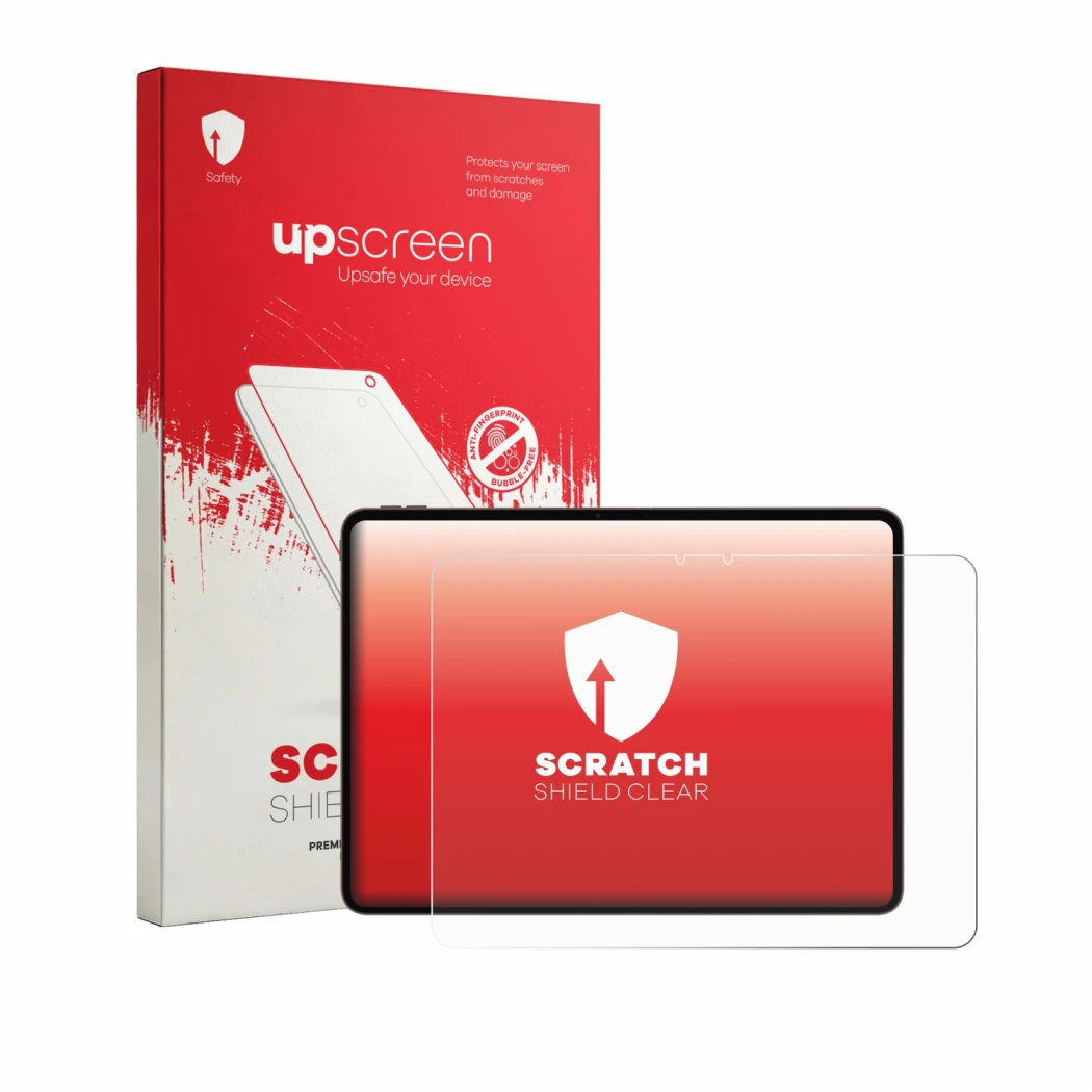 Face avant d’un emballage produit avec le logo de la marque upscreen. À côté, l’appareil Oppo Pad 5 Pro est représenté avec la