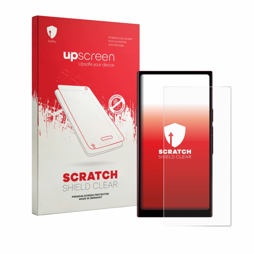 Face avant d’un emballage produit avec le logo de la marque upscreen. À côté, l’appareil Hiby R8 II est représenté avec la pro