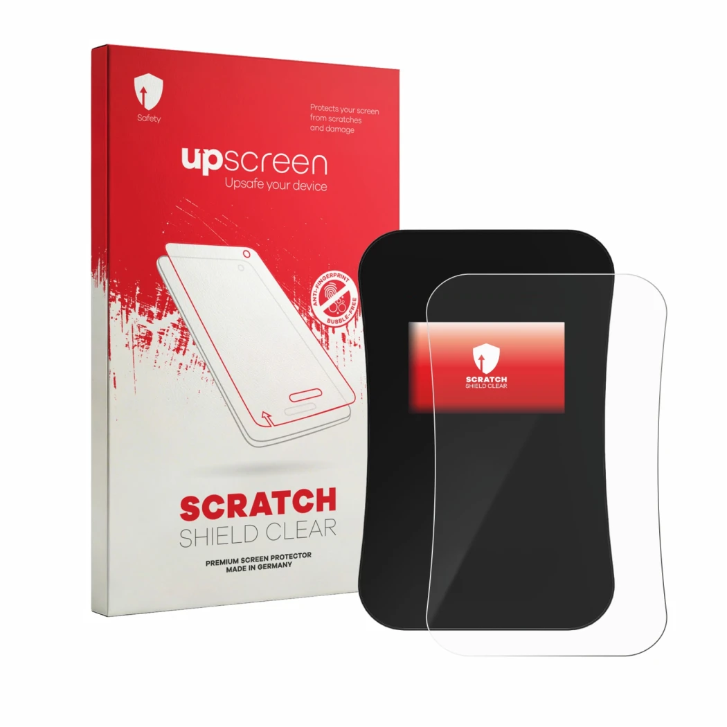 Face avant d’un emballage produit avec le logo de la marque upscreen. À côté, l’appareil DaheimLaden Touch Pro est représenté