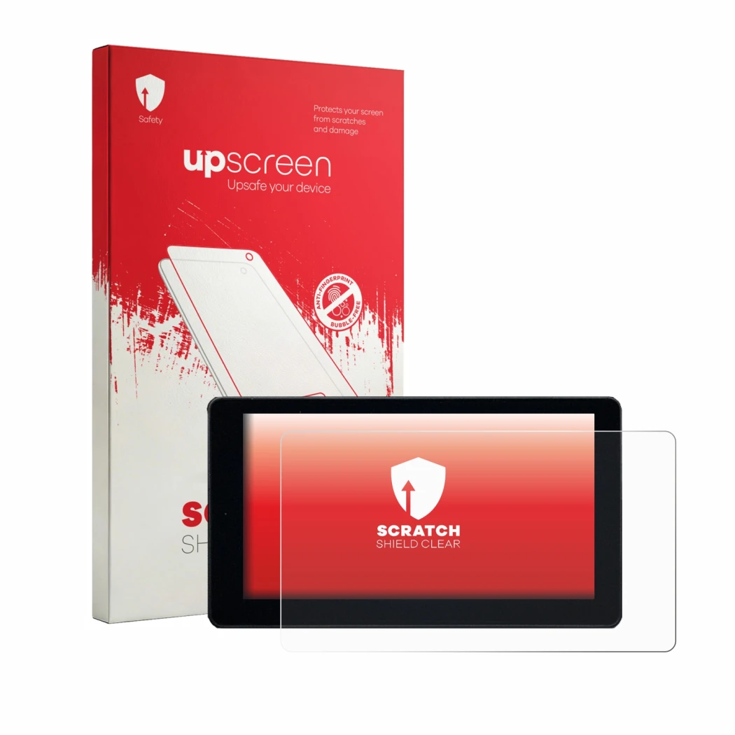 Face avant d’un emballage produit avec le logo de la marque upscreen. À côté, l’appareil Zontes 368D 2026 est représenté avec