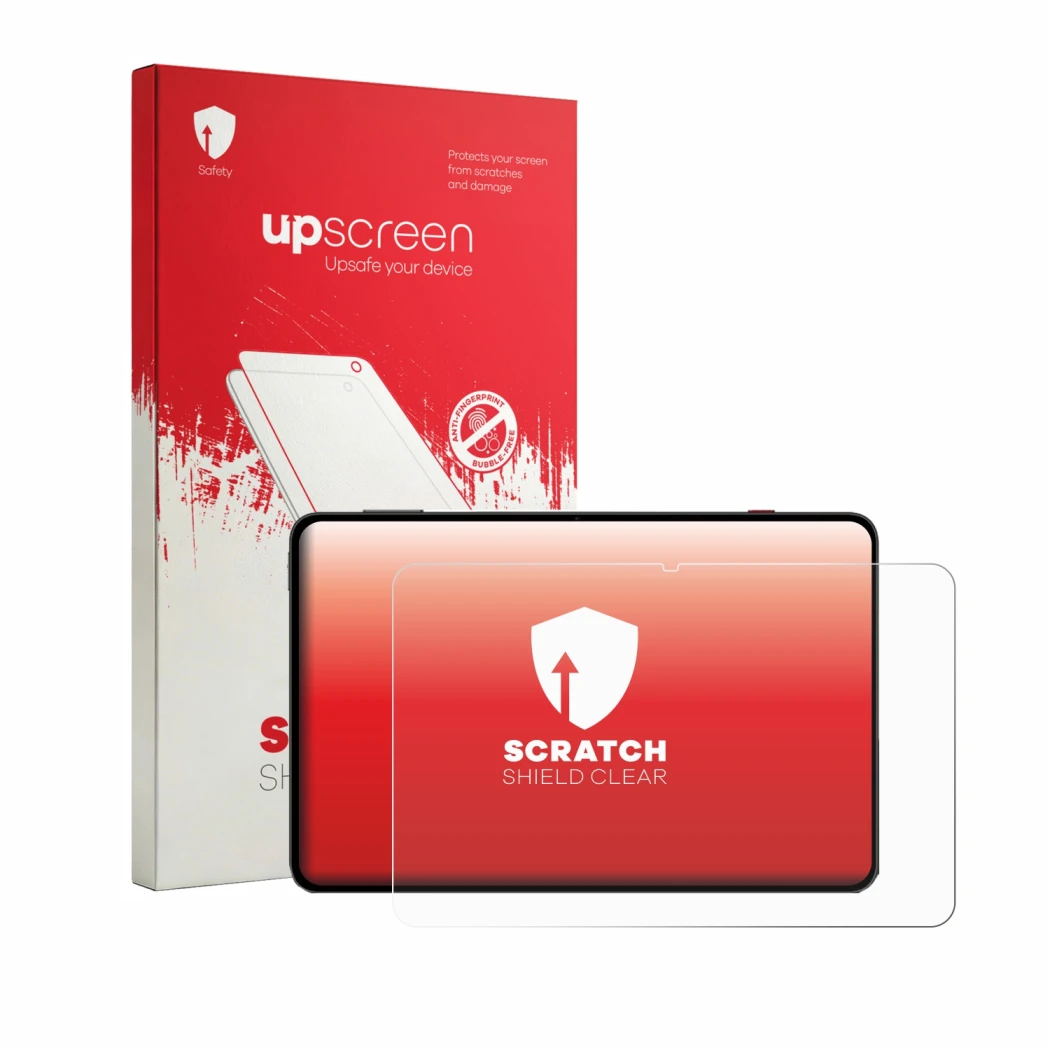 Face avant d’un emballage produit avec le logo de la marque upscreen. À côté, l’appareil RedMagic Astra 2 est représenté avec