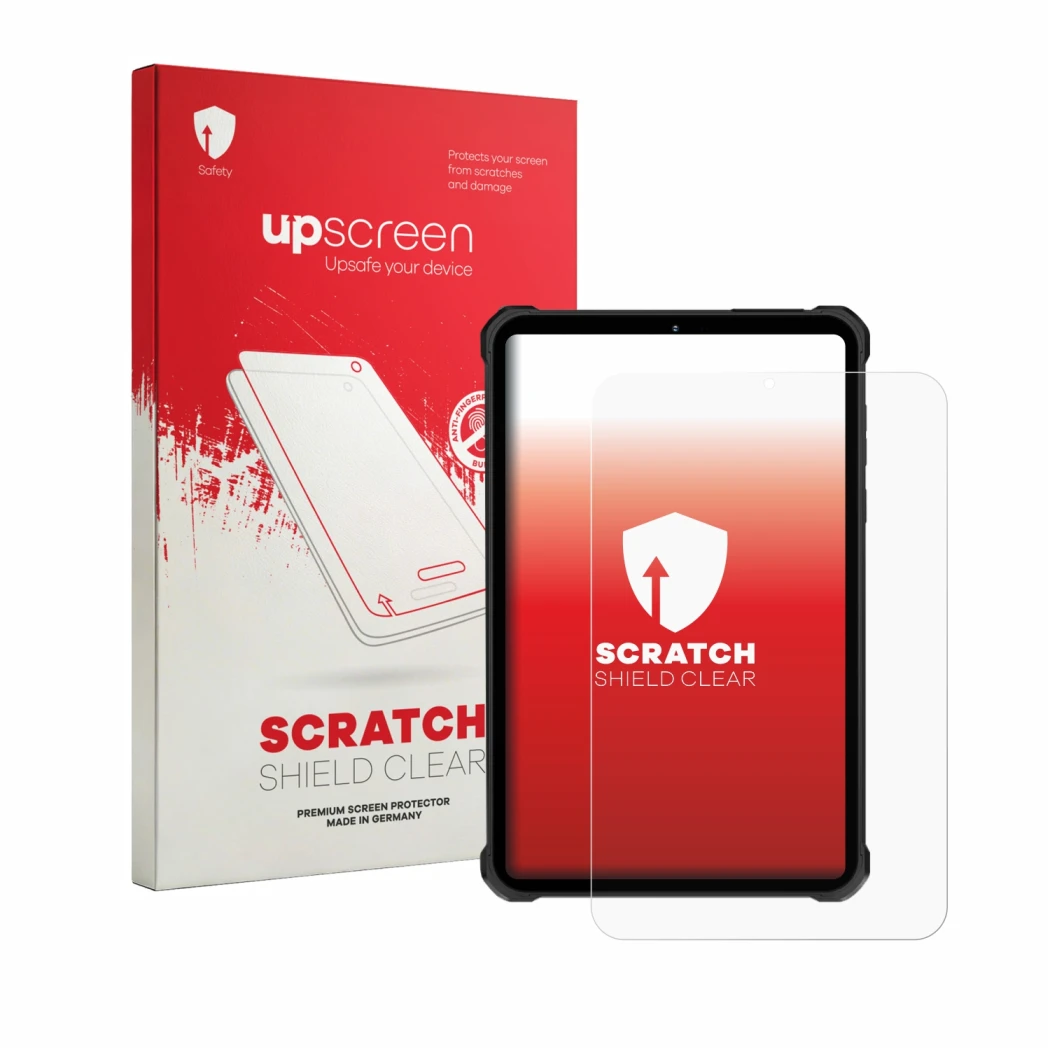 Face avant d’un emballage produit avec le logo de la marque upscreen. À côté, l’appareil Oukitel RT11 est représenté avec la p