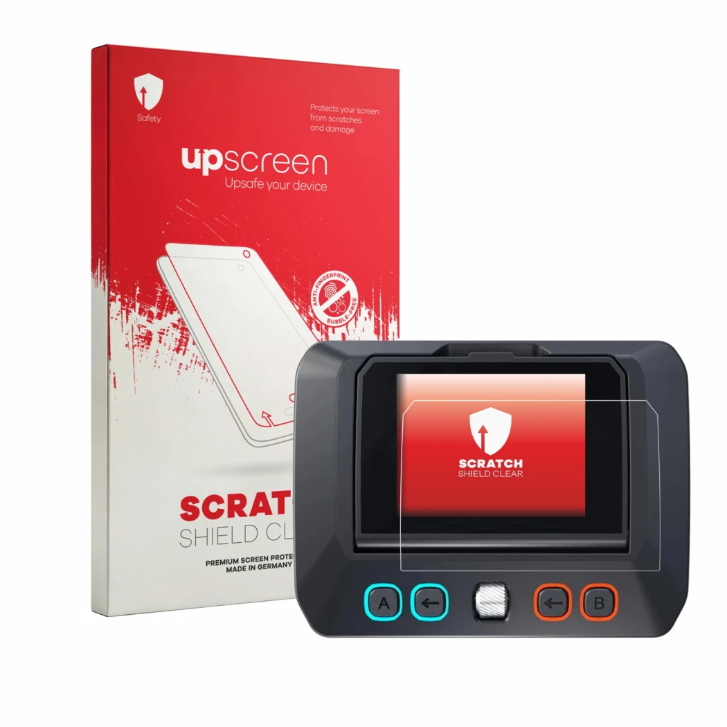 Face avant d’un emballage produit avec le logo de la marque upscreen. À côté, l’appareil SkyRc D8neo est représenté avec la pr