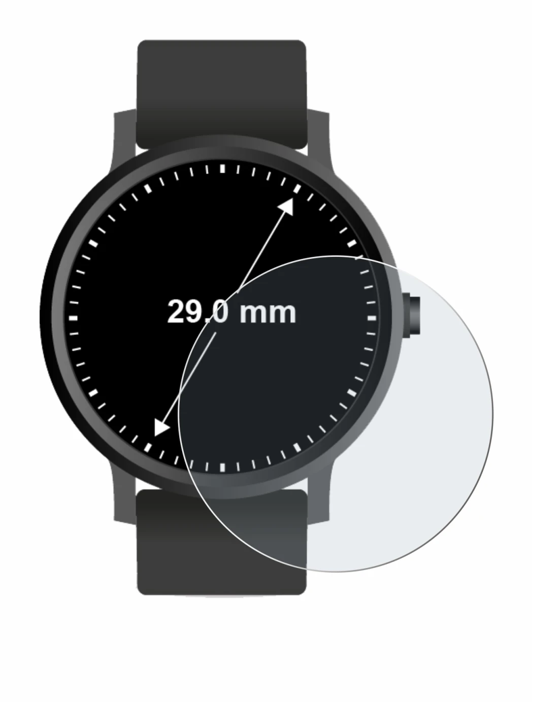 Image de l'appareil Montres (Circulaire, ø: 29 mm) avec une grande variété de protections d'écran.