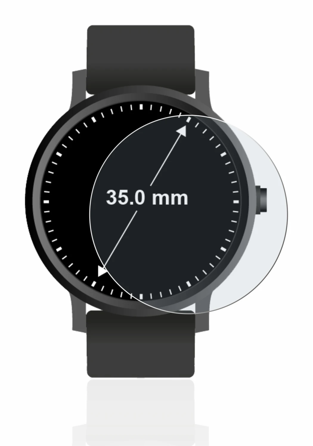 Image de l'appareil Montres (Circulaire, ø: 35 mm) avec une grande variété de protections d'écran.