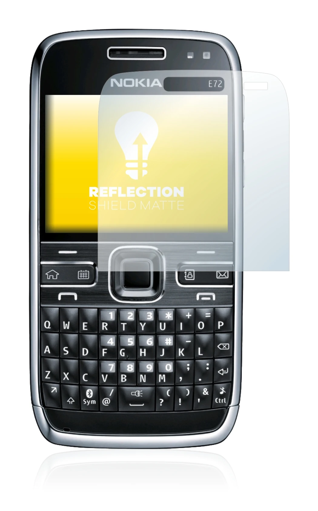 Image de l'appareil Nokia E72 avec une grande variété de protections d'écran.