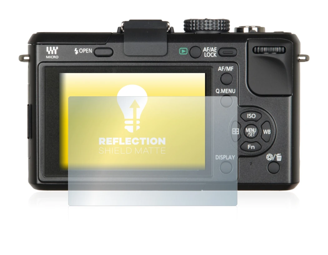 Image de l'appareil Panasonic Lumix DMC-GF1 avec une grande variété de protections d'écran.