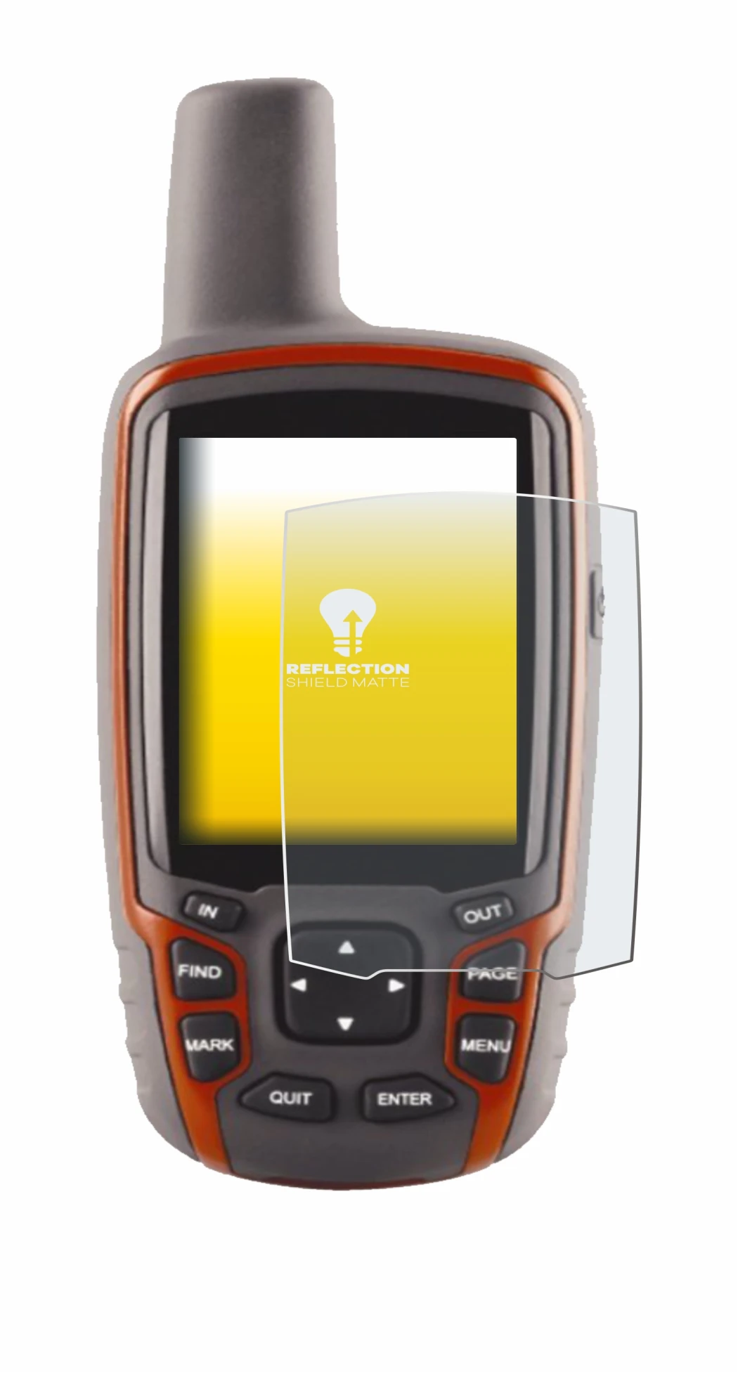 Image de l'appareil Garmin GPSMAP 62s avec une grande variété de protections d'écran.
