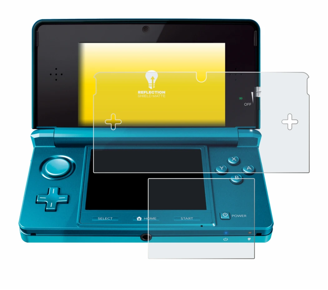 Image de l'appareil Nintendo 3DS avec une grande variété de protections d'écran.