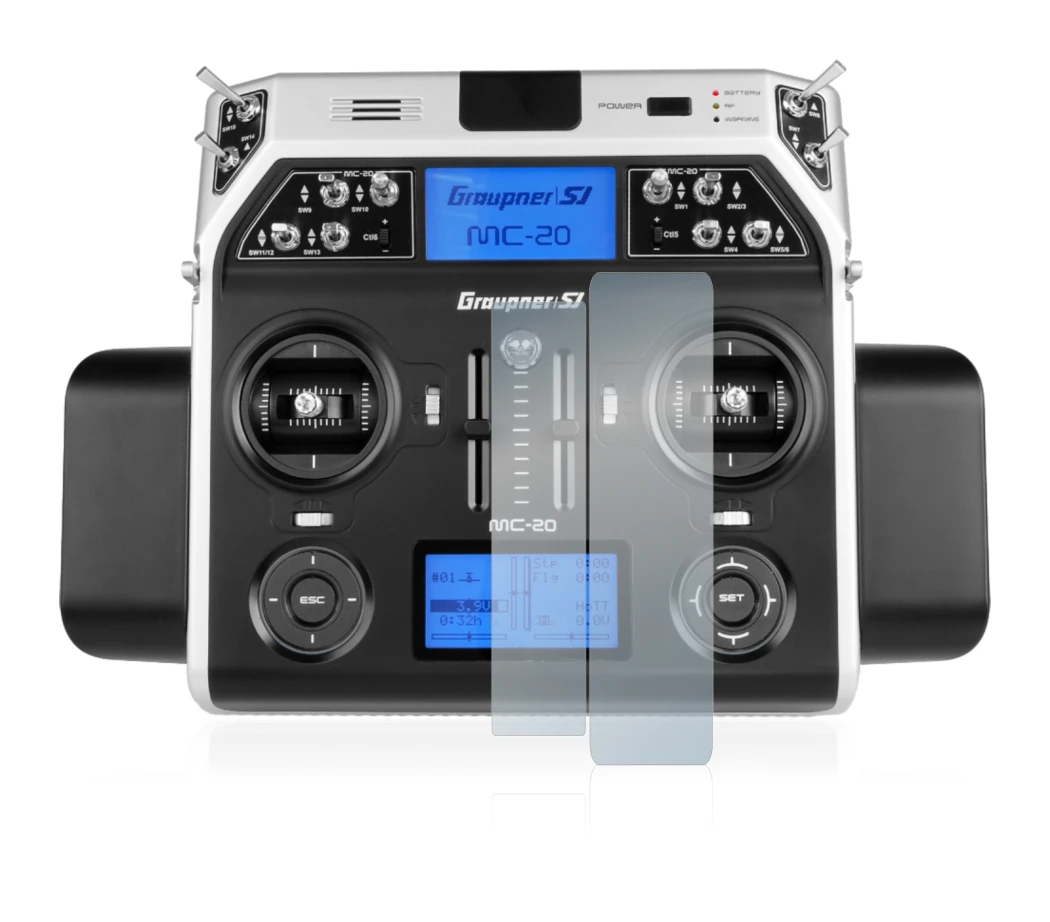 Image de l'appareil Graupner MC-20 HoTT avec une grande variété de protections d'écran.