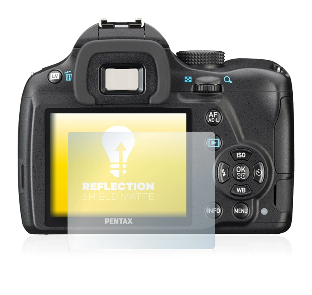Image de l'appareil Pentax K-50 avec une grande variété de protections d'écran.