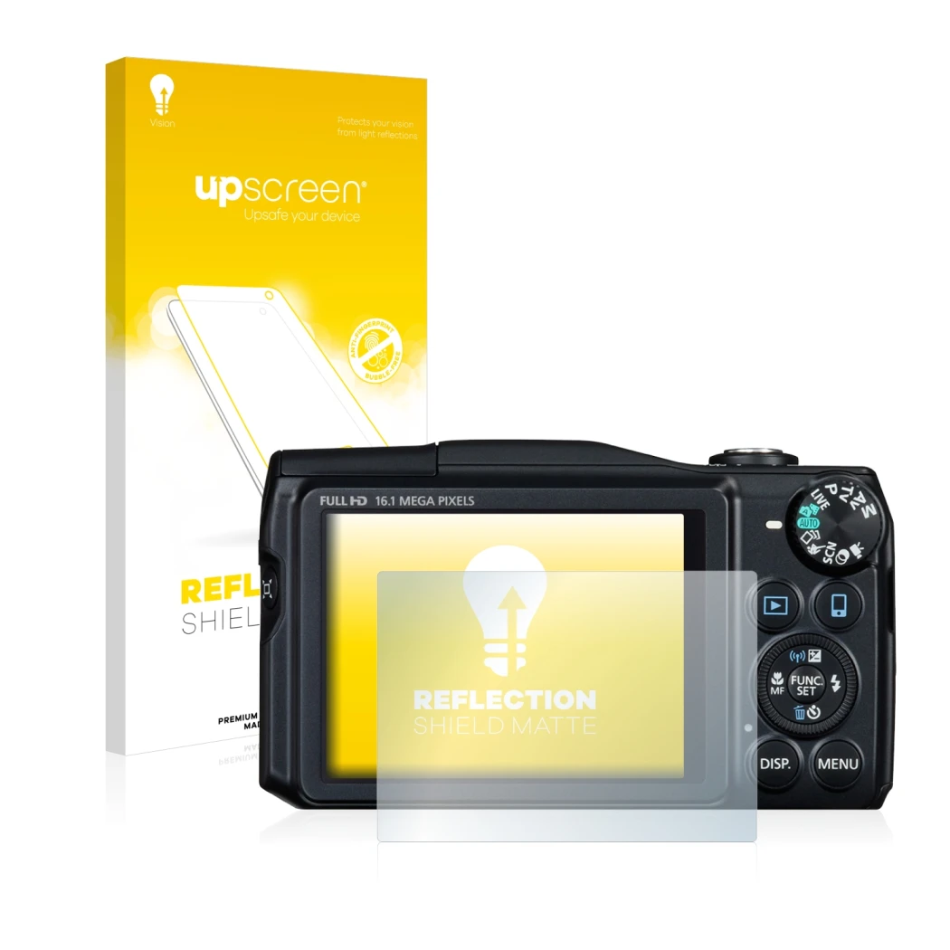 Face avant d’un emballage produit avec le logo de la marque upscreen. À côté, l’appareil Canon PowerShot SX700 HS est représen