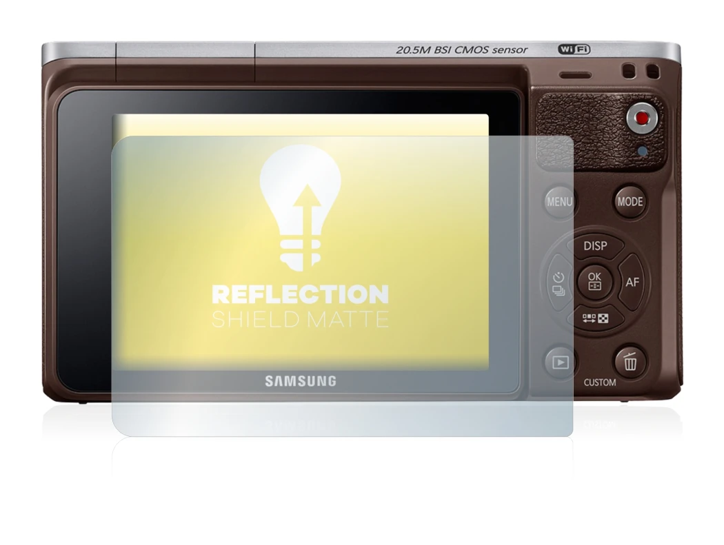 Image de l'appareil Samsung NX Mini avec une grande variété de protections d'écran.