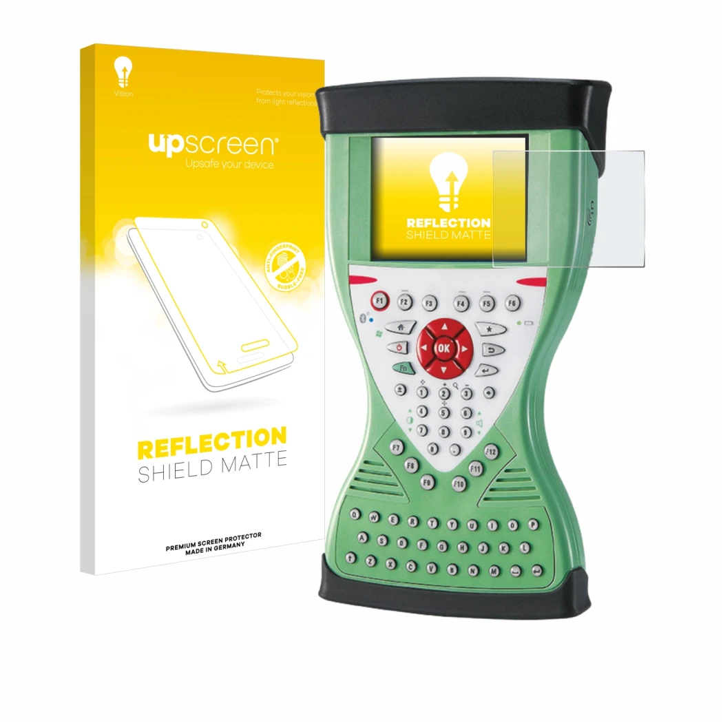 Face avant d’un emballage produit avec le logo de la marque upscreen. À côté, l’appareil Leica Viva Controller CS15 est représ