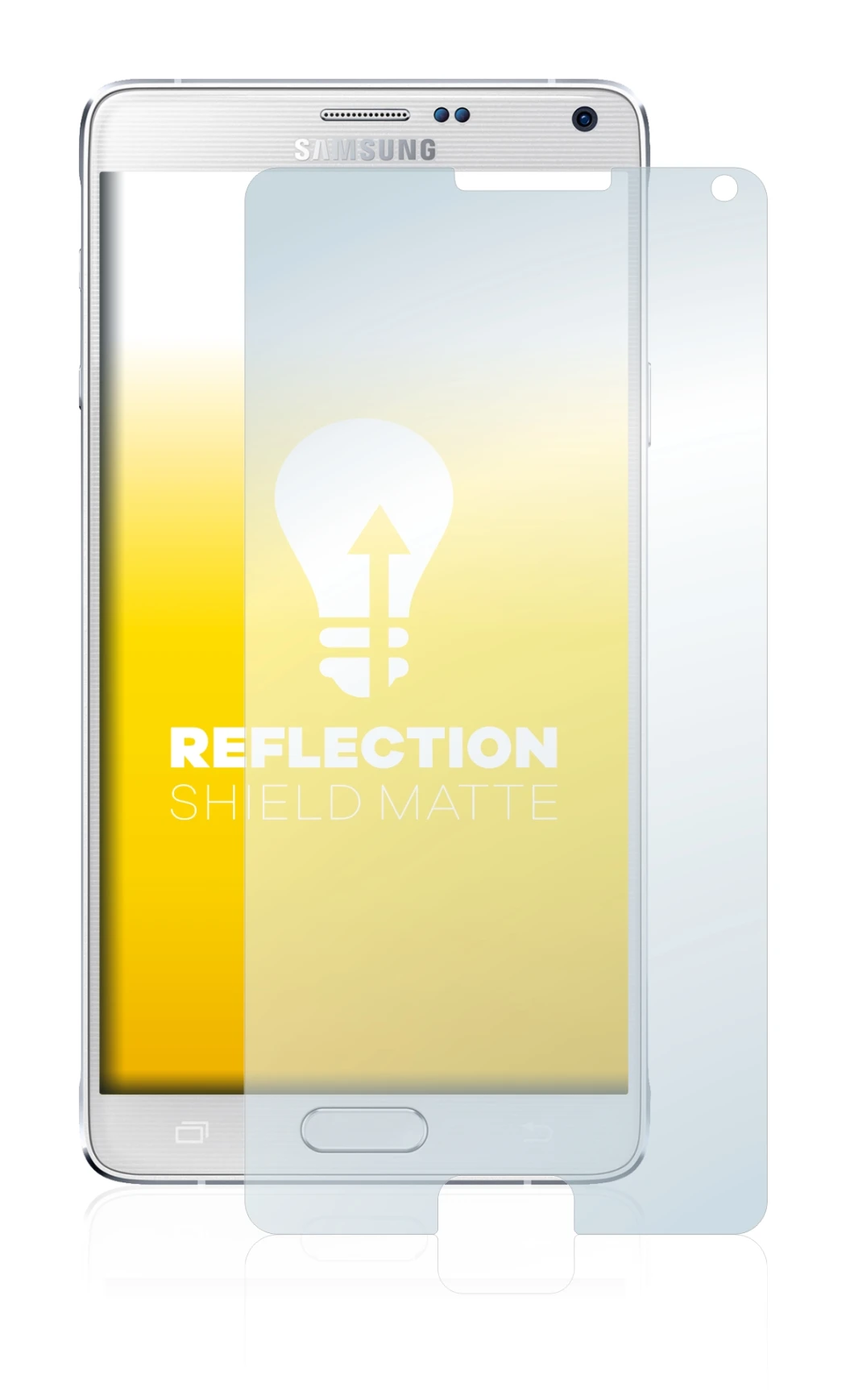 Image de l'appareil Samsung Galaxy Note 4 avec une grande variété de protections d'écran.
