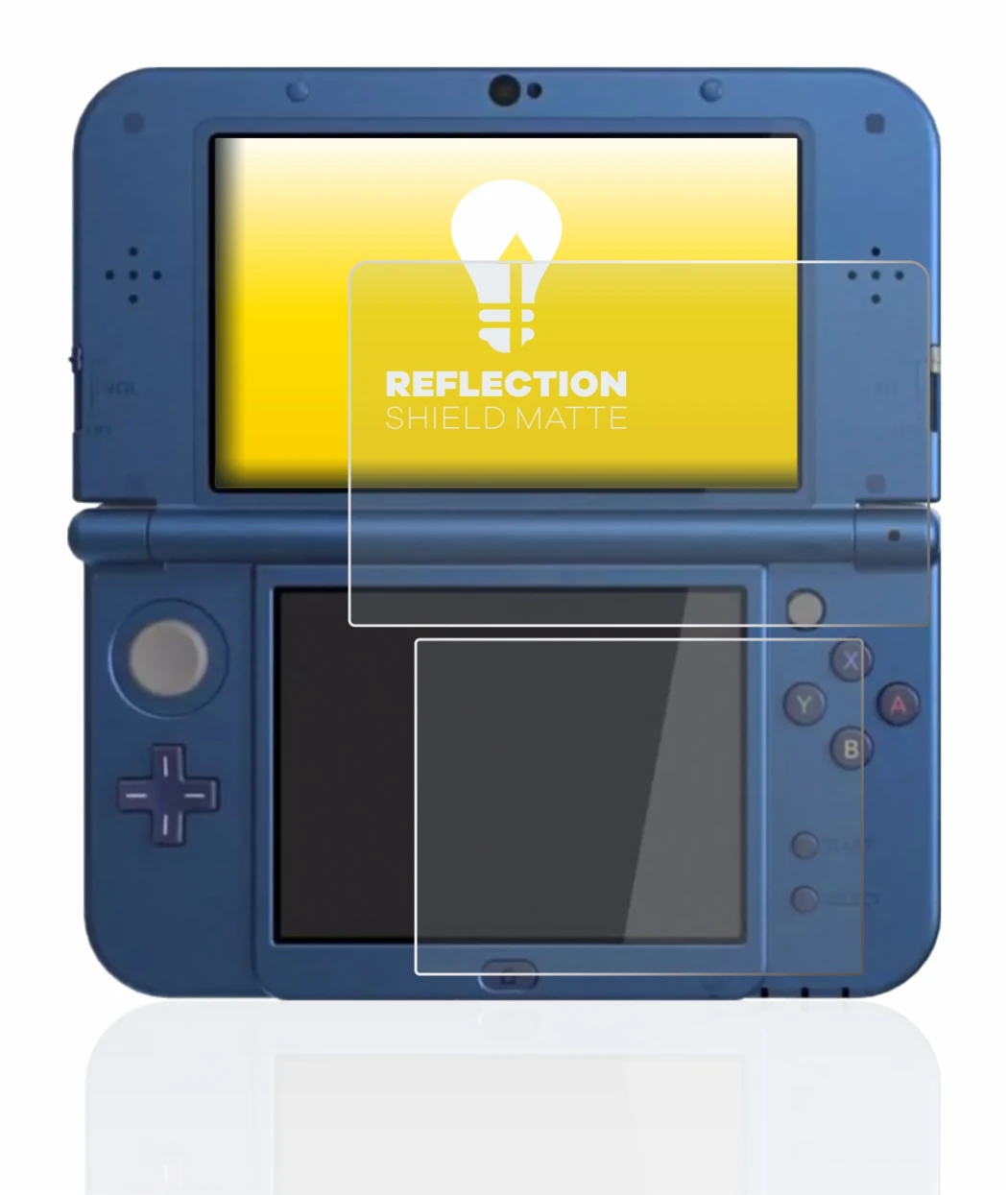 Image de l'appareil Nintendo New 3DS XL avec une grande variété de protections d'écran.